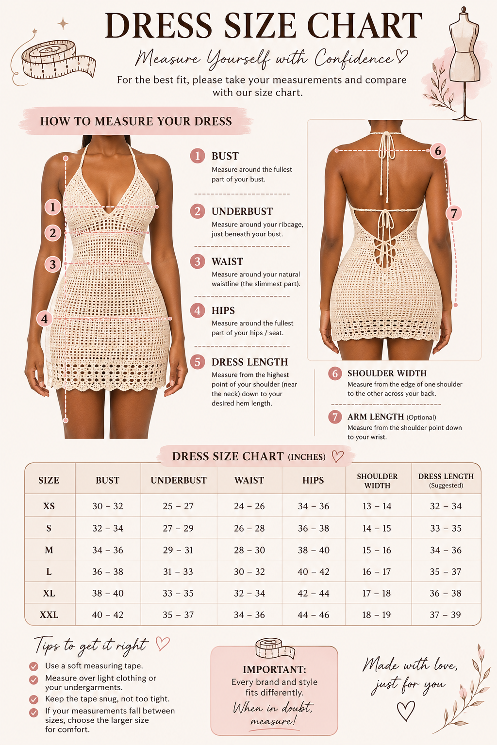 siz chart for female clothing